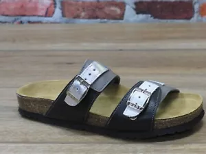Women's NAOT Santa Cruz Sandal Black/Gray/Silver/Soft White Leather *7296-NYC - Picture 1 of 5