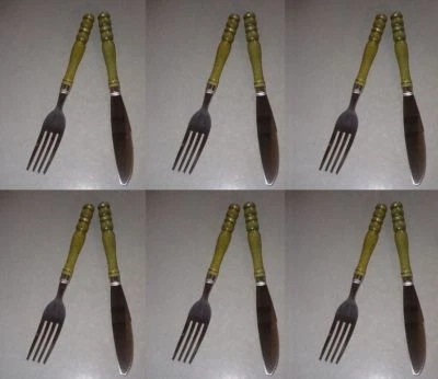 12 teiliges Besteck Messer + Gabel mit Holzgriff Küche Haushalt Grillen Camping - Bild 1 von 3