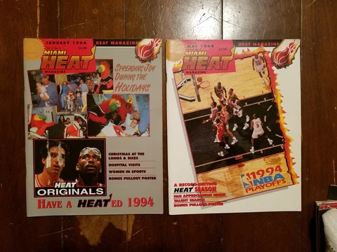Vintage Official Miami Heat Magazine lot of 2 Rare 1994 Seikaly & Long Poster Cover