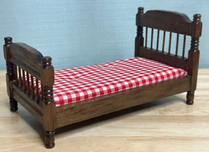Vtg Concord Miniatures Hand Carved Wood Bed w/ Attached Mattress Dollhouse 1:12 - Picture 1 of 9