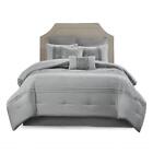 100% Polyester Embroidered 8pcs Comforter Set, Grey