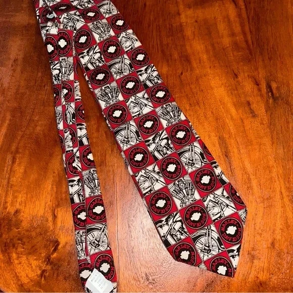 Corbata Harley Davidson de seda para hombre con estampado de emblema HD roja blanca negra Foto 1 de 4