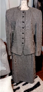 Vintage Albert Nipon Houndstooth 100% Wool Suit Blazer Skirt Size 14 Button Down - Picture 1 of 5