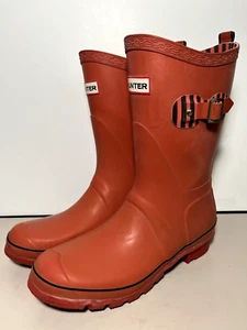 Hunter Original Festival Short Red w/ Black Stripe Rain Boot Women's Size 7 US - Picture 1 of 12