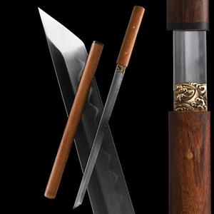 USA STOCK Wakizashi Shirasaya Samurai Katana Sword Full Tang T10 Clay Tempered - Picture 1 of 12