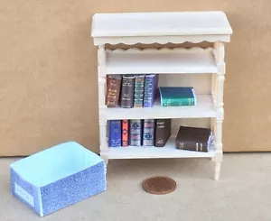 3 Shelf Unpainted Book Case With Loose Books Tumdee 1:12 Scale Dolls House 228b - Picture 1 of 4