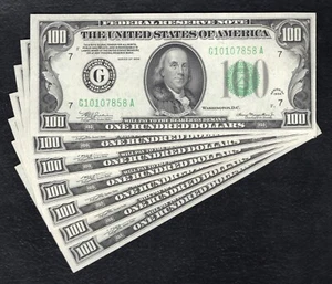(7) CONSECUTIVE 1934 $100 FEDERAL RESERVE NOTES CHICAGO, IL GEM UNCIRCULATED - Picture 1 of 2