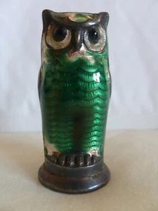 DAVID ANDERSEN NORWAY STERLING SILVER GREEN ENAMEL OWL SALT SHAKER- SOLD AS IS - Picture 1 of 12