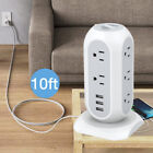 Power Strip Tower with 11 Outlet 3 USB 10 FT Long Extension Cord for Desktop