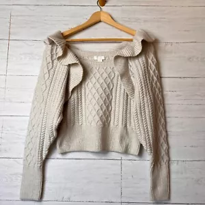 H&M Pullover Damen Größe M Haferflocken Volant Zopfmuster Rüschen Crop Herbstmode - Bild 1 von 14