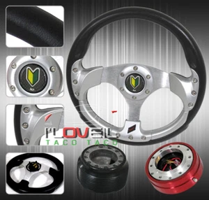 Drift Track Steering Wheel + Quick Release+Hub Adapter For 89-98 240Sx S13 S14 - Picture 1 of 3