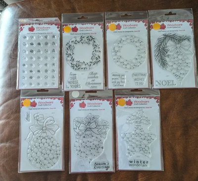 WOODWARE CRAFT КОЛЛЕКЦИИ ПРОЗРАЧНЫЙ НАБОР МАРОК РАЗРАБОТАН JANE GILL НОВЫЙ 7 ВСЕГО XMAS - Изображение 1 из 2