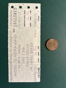 NOLAN RYAN 2nd MLB HR 255th WIN 4317th SO 1987 Astros Braves ticket stub SIMMONS - Picture 1 of 7