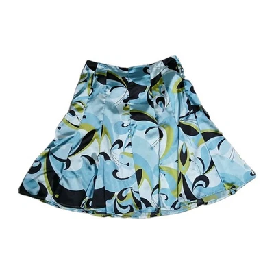 Apt. 9 Stretch Satin Skirt Size 10 A-Line Flared Abstract Swirl Print Blue - Image 1 of 4