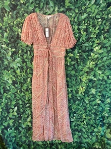 Maxi plumero delantero abierto Anthropologie Forever That Girl para mujer XS rojo floral nuevo - Imagen 1 de 12