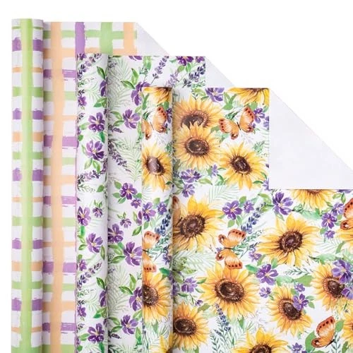  Floral Wrapping Paper Roll - Mini Roll -/Purple Flower/Plaid Design Sunflower - Image 1 of 4