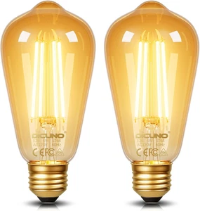 E26 Edison Bulbs 60W, 2200K Amber Warm, 6W LED Edison Bulb ST64, Amber Glass, Vi - Picture 1 of 12