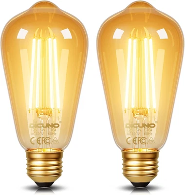 E26 Edison Bulbs 60W, 2200K Amber Warm, 6W LED Edison Bulb ST64, Amber Glass, Vi - Image 1 of 4