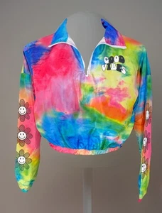 Rue 21 Tie Dye Good Vibes Crop Windbreaker Pull Over Jacket Medium Hippie Vibes - Picture 1 of 9