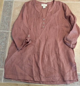 Cynthia Rowley Damen Large Mauve 100% Leinen Tunika Oberteil V-Ausschnitt 3/4 Arm - Bild 1 von 12