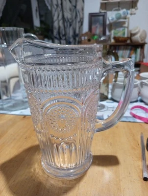 Vintage Pressed Glass Jug  with floral design  - Image 1 of 4