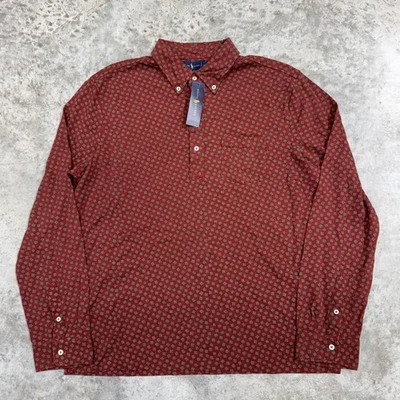 Camisa Ralph Lauren Para Hombre XL Roja Geométrica Popover Abotonada Manga Larga Estampado Foto 1 de 4