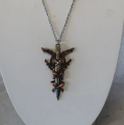 Dragon Sword Pendant – Gold, Silver & Brass Plated – Rainbow Stone  (AA103) - image 1 of 3