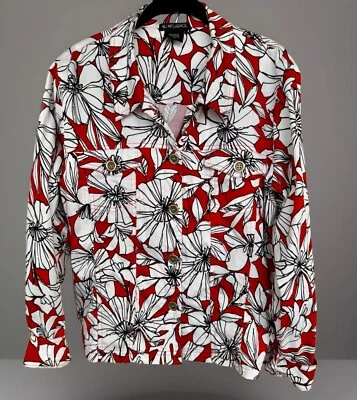 Nu Influence 长袖牛仔夹克棉质红色/白色花卉大号 — 第 1/4 张图片