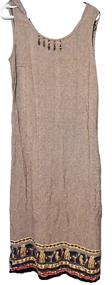 Vtg 90s Nina Piccalino Midi Dress sz 10 Brown Leopard Cheetah Safari Beaded USA - Image 1 of 4