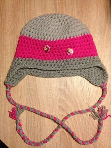Mütze Häkelmütze Kindermütze Wintermütze Boshi grau pink Gr.S/M 50 - 54 cm - Bild 1 von 3