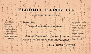 FL Jacksonville Florida-Florida Paper Co.-Werbung Vintage c1911 Postkarte (E4) - Bild 1 von 4