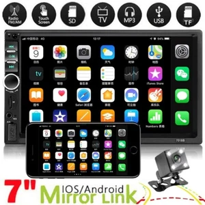 7" Double 2 DIN Car MP5 Player Bluetooth Touch Screen Stereo Radio With Camera - Picture 1 of 12