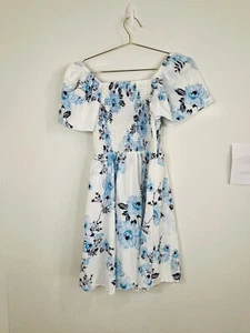 Shein Girls Blue Floral Off Shoulder Smocked Dress 14Y Cottagecore Summer Style - Picture 1 of 8