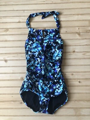 Traje de baño adelgazante Speedo estampado azul halter corbata ojo de cerradura 1 pieza para mujer M 7722173 Foto 1 de 4