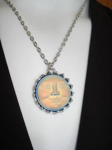 16" + 2" Iridescent Glass Serenity Moon 1" dia. Pendant on SP Chain Necklace - Picture 1 of 10