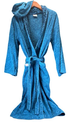Albornoz toalla de felpa La Rosa con capucha para mujer talla pequeña verde azulado 3D Foto 1 de 4