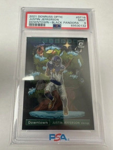 2021 DONRUSS OPTIC JUSTIN JEFFERSON DOWNTOWN BLACK PANDORA /25 PSA 9 1ST RUN 1/1