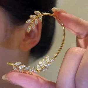 Gold Plated Zircon Leaf Ear Cuff Clip Non Piercing Wrap Jewellery Earring Gifts - Picture 1 of 11