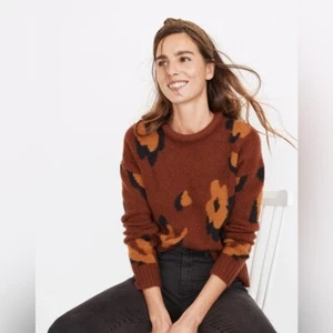 Maglione Pullover Madewell Leopard Intarsiato Fulton in Mogano Macchiato Taglia XL - Foto 1 di 9