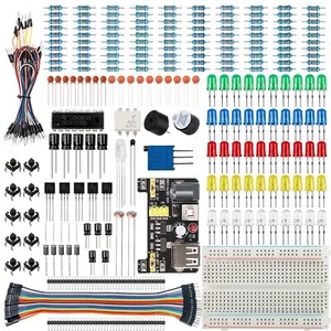 Basic Starter Kit For Arduinobreadboard Power Supply Jumper Wires Resistors Led  - Picture 1 of 8