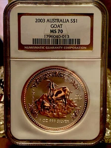 2003 SILVER $1 AUSTRALIA RARE 1oz 🐐YEAR OF THE GOAT LUNAR SERIES ONE NGC MS-70 - Picture 1 of 2