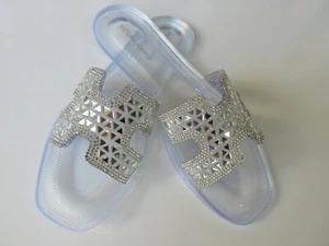 Victoria Adames Clear Jelly Slide With Embellished Rhinestone Strap Soho Style  - Picture 1 of 5