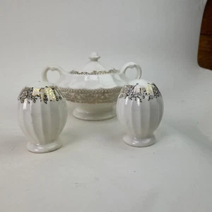 Vintage Sebring Fortune Floral 22k Gold K-S518 Sugar Bowl & Salt Pepper Shakers - Picture 1 of 4