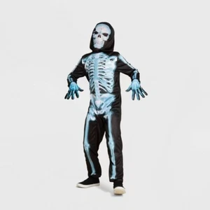 Kids X-Ray Skeleton Halloween Costume Jumpsuit Mask Gloves - 12-14 Large #4266 - Picture 1 of 5