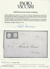 1861 16 DIC C.10+10 SASS 14C BEN MARGINATI SU LETTERA CON TESTO DA LUZZARA AZZUR