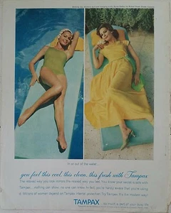 1962 Tampax tampons in or out water women's swim cap vintage ad - Picture 1 of 1