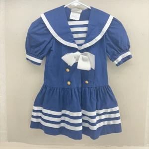 Bonnie Jean Girls Vintage Style Navy Nautical Sailor Dress Size 6 Shirley Temple - Picture 1 of 4