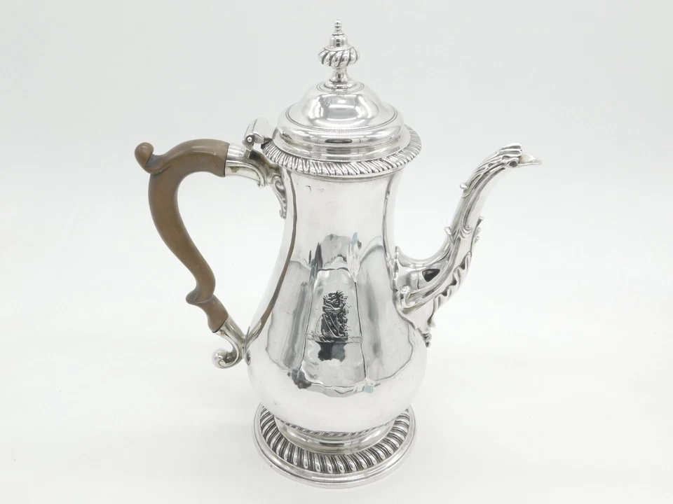 George III Sterling Silver Baluster Coffee Pot Lion Crest Antique 1764 London - Image 1 of 4