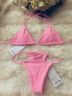 ¡NUEVO! OH POLLY STRING LEADER MICRO TRIÁNGULO BIKINI ROSA CLARO CONJUNTO DE 2 PIEZAS PARTE SUPERIOR INFERIOR Foto 1 de 4