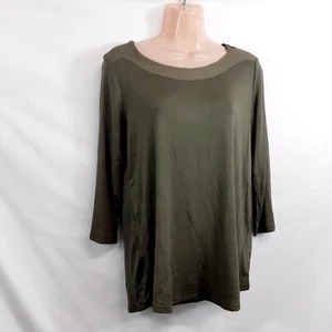 Pleione Top Blouse Shirt Women Size S Green Round Neck 3/4 Sleeve - Picture 1 of 12